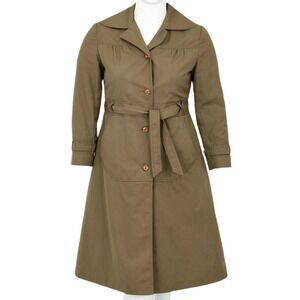 70s Vintage Slim Fit Western Trench Coat Womens M Mushroom Brown Utility Jacket
